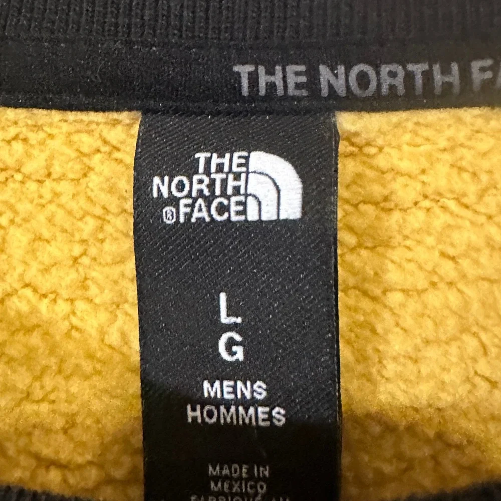 The North Face Mens Large Colorblock Crewneck Sweatshirt Yellow Blue Fleece Logo